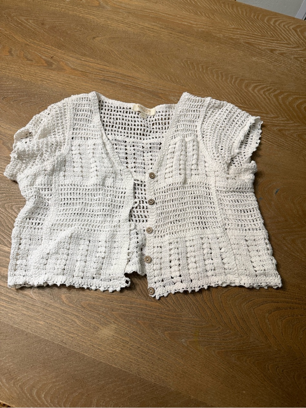 Rebellion White Crochet Button-Up Crop Top
